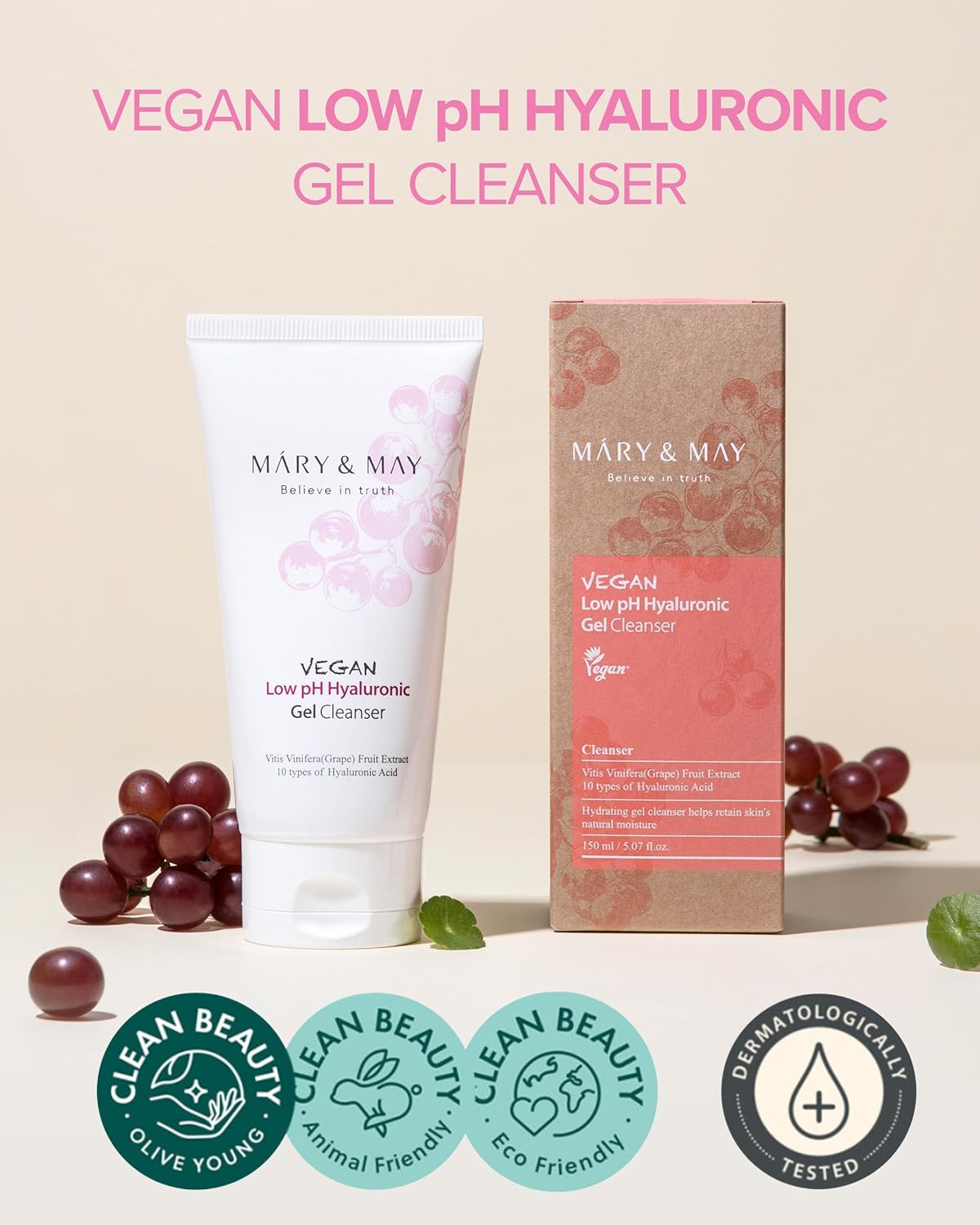 [Mary&May] Vegan Low pH Hyaluronic Gel to Foam cleanser 150ml Wepremiumng